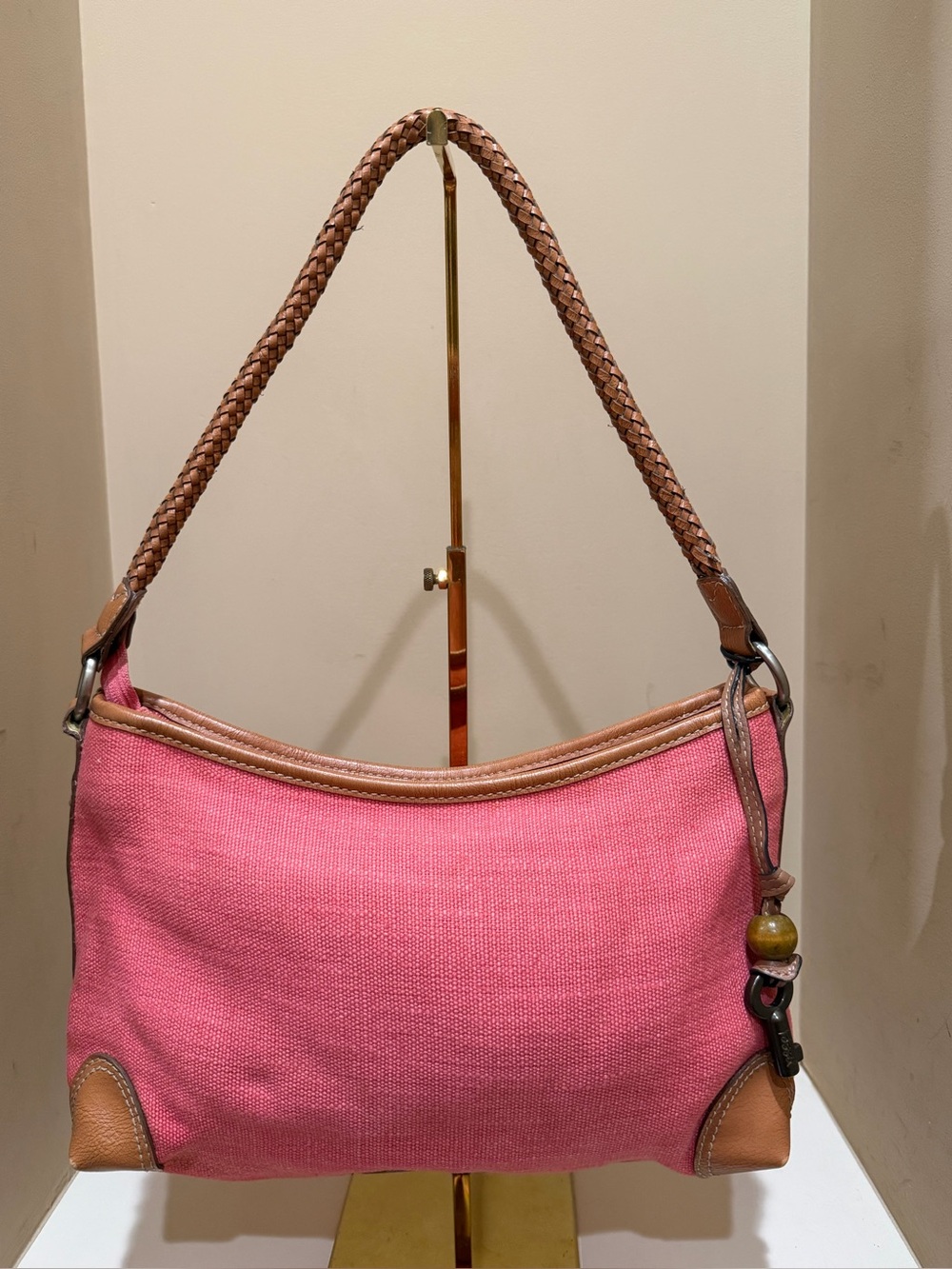 Fossil Pink Woven Hobo Y2K Shoulder Bag with Braided Strap Model 75082